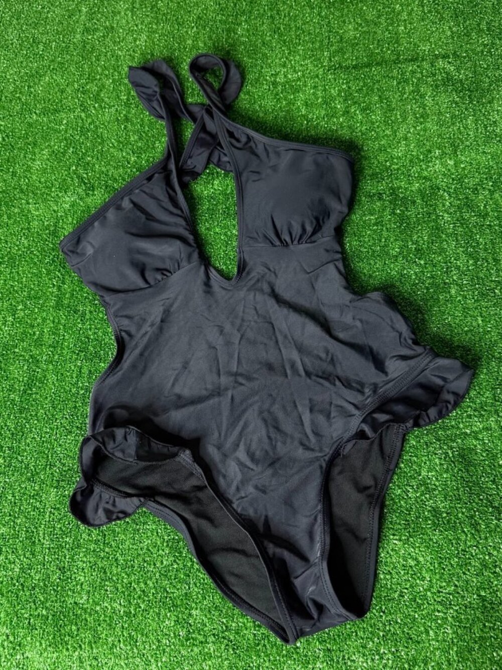 Cupshe Black Halter Ruffle Cutout One Piece Swimsuit Crisscross Back M/L